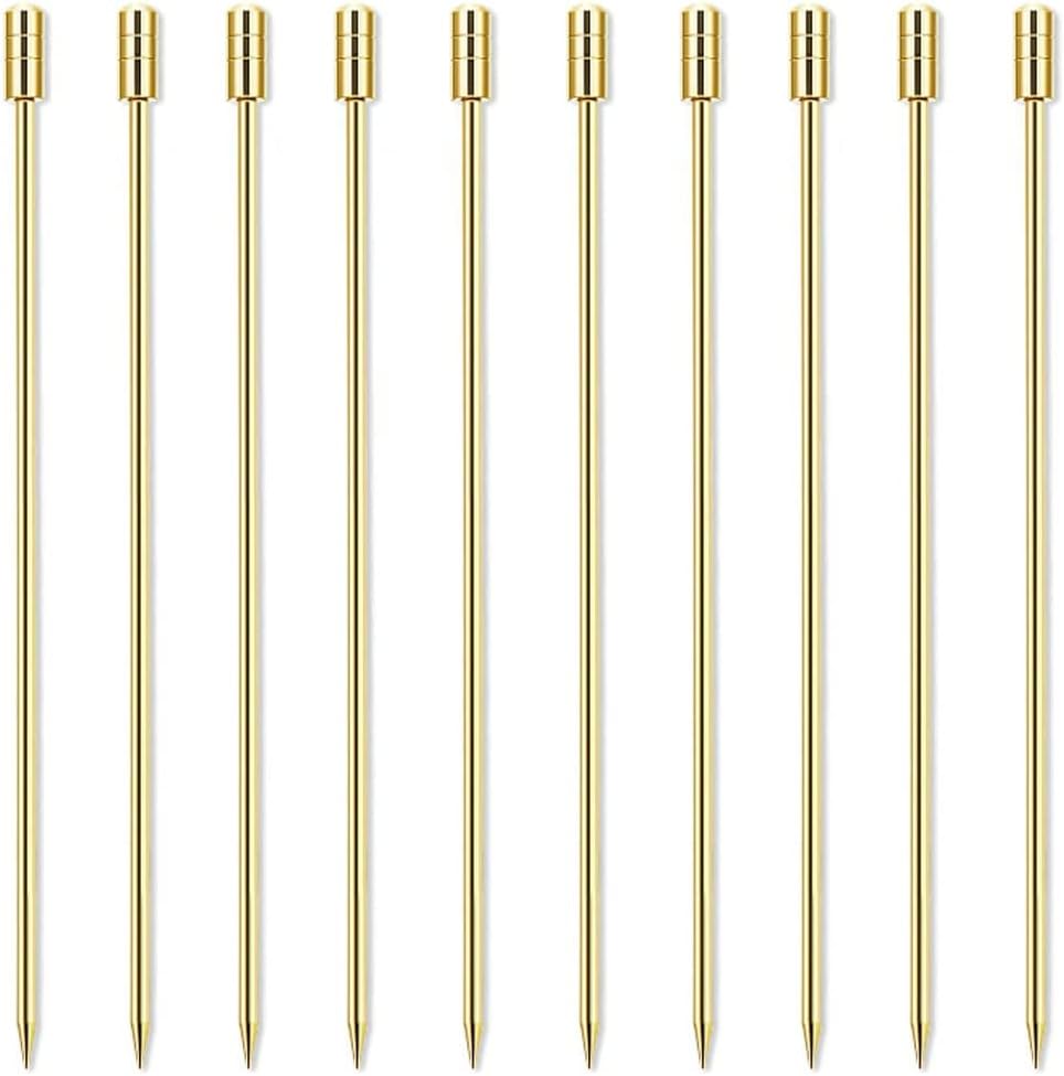Golden Stainless Steel Cocktail Picks - Set of 10