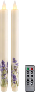9 in Lilac Flameless Taper Candles Flickering with Remote - Long Life