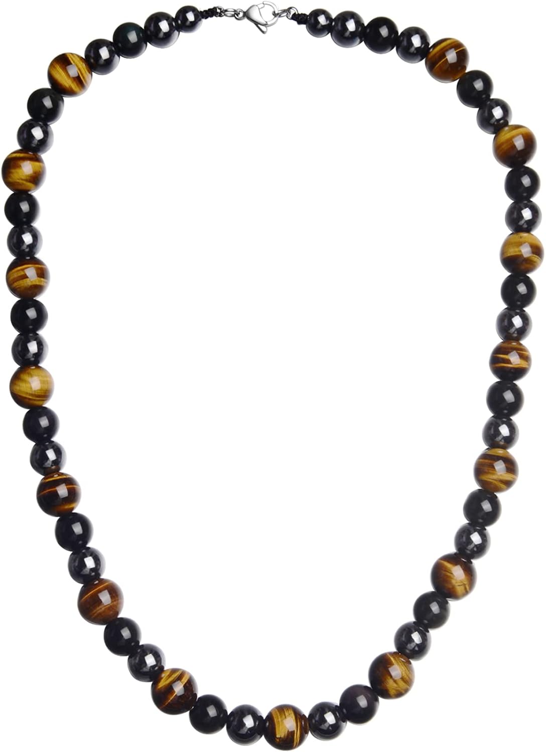 Healing Crystal Necklace with Black Obsidian and Tiger Eye Beads