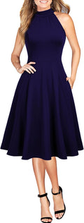 WOOSEA Womens Sleeveless Halter Neck Bodycon Cocktail Dress