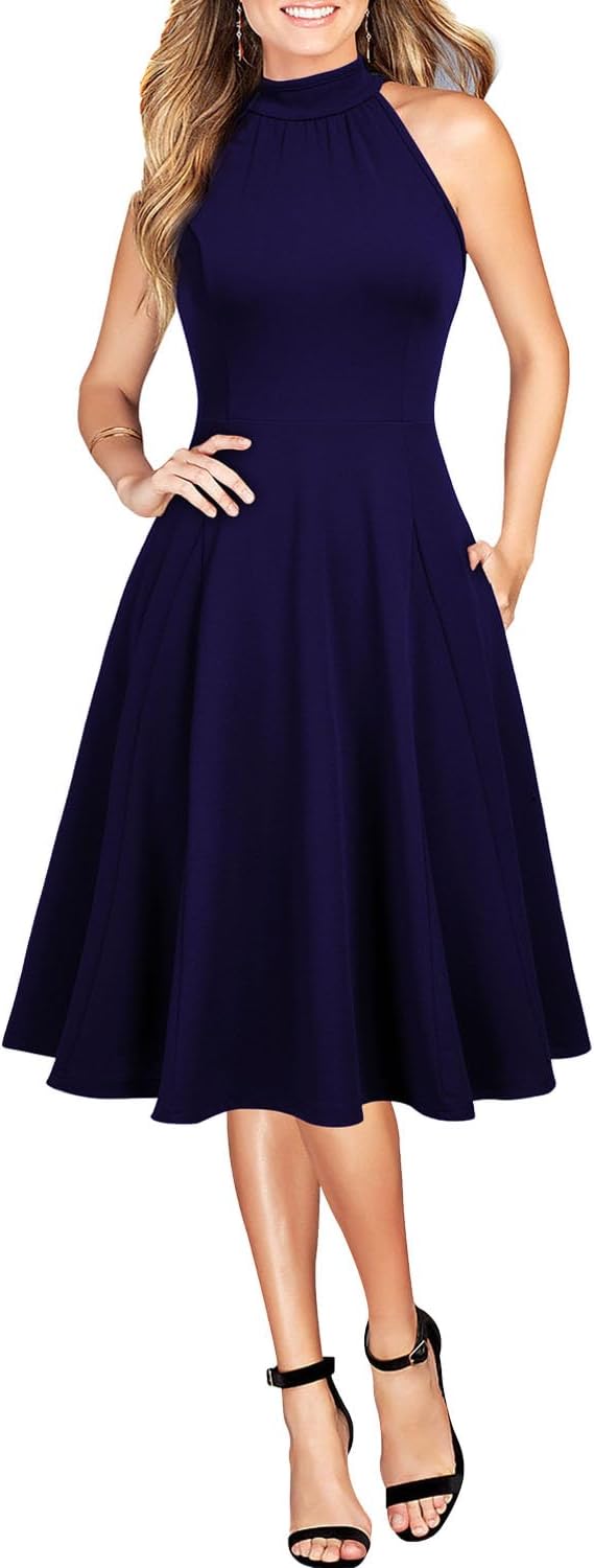 WOOSEA Womens Sleeveless Halter Neck Bodycon Cocktail Dress