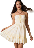 ForeMode Summer Deep V Neck Bohemian Mini Short Dress (Style GN8H)