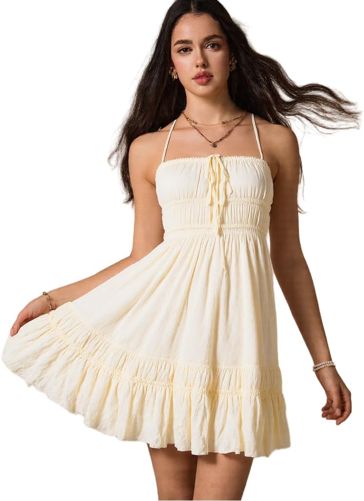 ForeMode Summer Deep V Neck Bohemian Mini Short Dress
