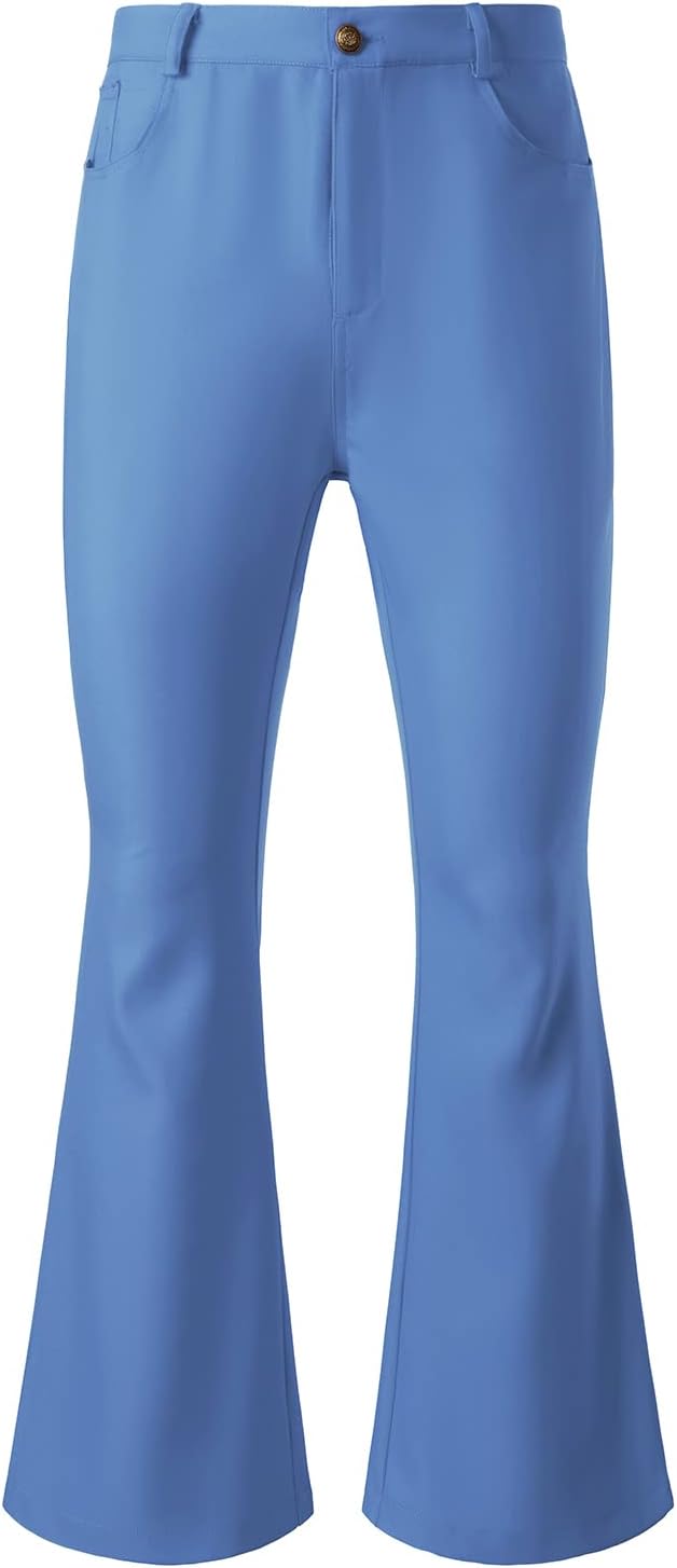 JOGAL Mens Bell Bottom Pants for Retro 70s Disco Style