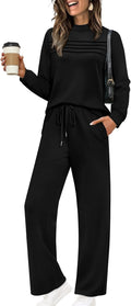 Two Piece Sets for Women Fall Lounge Set with Wide Leg Pants - Cozy