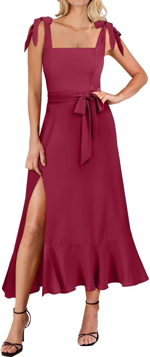 Elegant Women's Square Neck Ruffle Midi Dress for Events