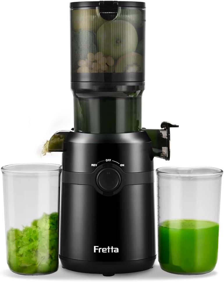 Fretta Cold Press Juicer: 4.25 Wide Chute, High Juice Yield