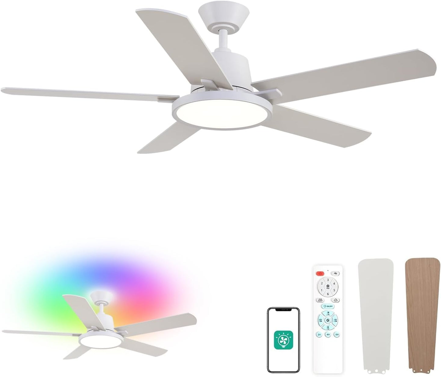Orison Ceiling Fans with Lights - 52 inch RGB Flush Mount Fan