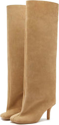 Women's Knee High Boots Nude Suede Wide Calf Stiletto - Dressy
