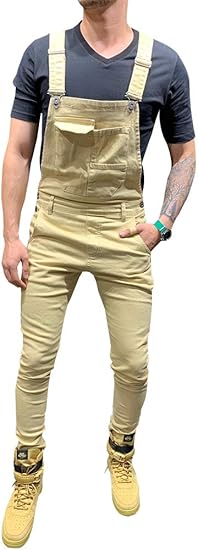 LONGBIDA Men's Denim Bib Overalls Fashion Slim Fit Jumpsuit