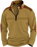 Men's Polo Shirt Solid Color Stitching Long-Sleeved Quarter Zip