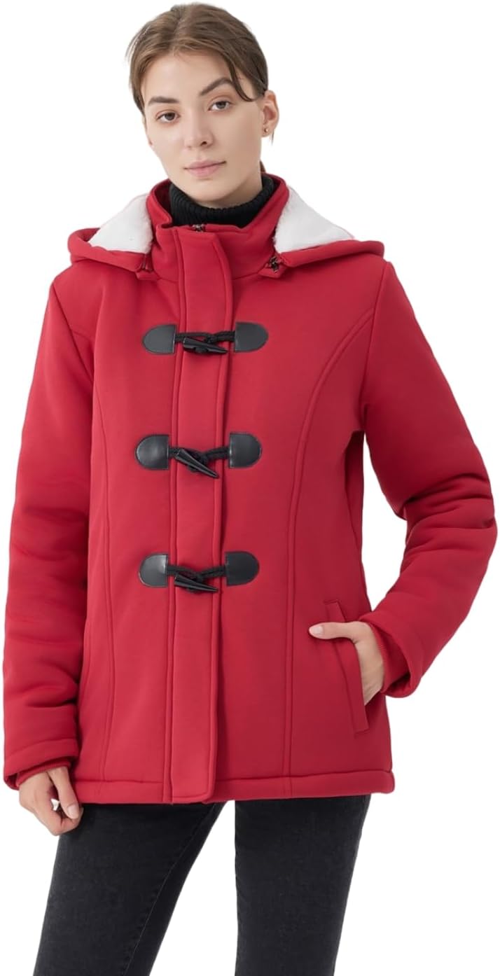 JiangWu Womens Fashion Horn Button Fleece Thicken Coat for Winter