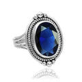Sterling Silver 925 Blue Sapphire Ring for Women - Adjustable Oval Gem