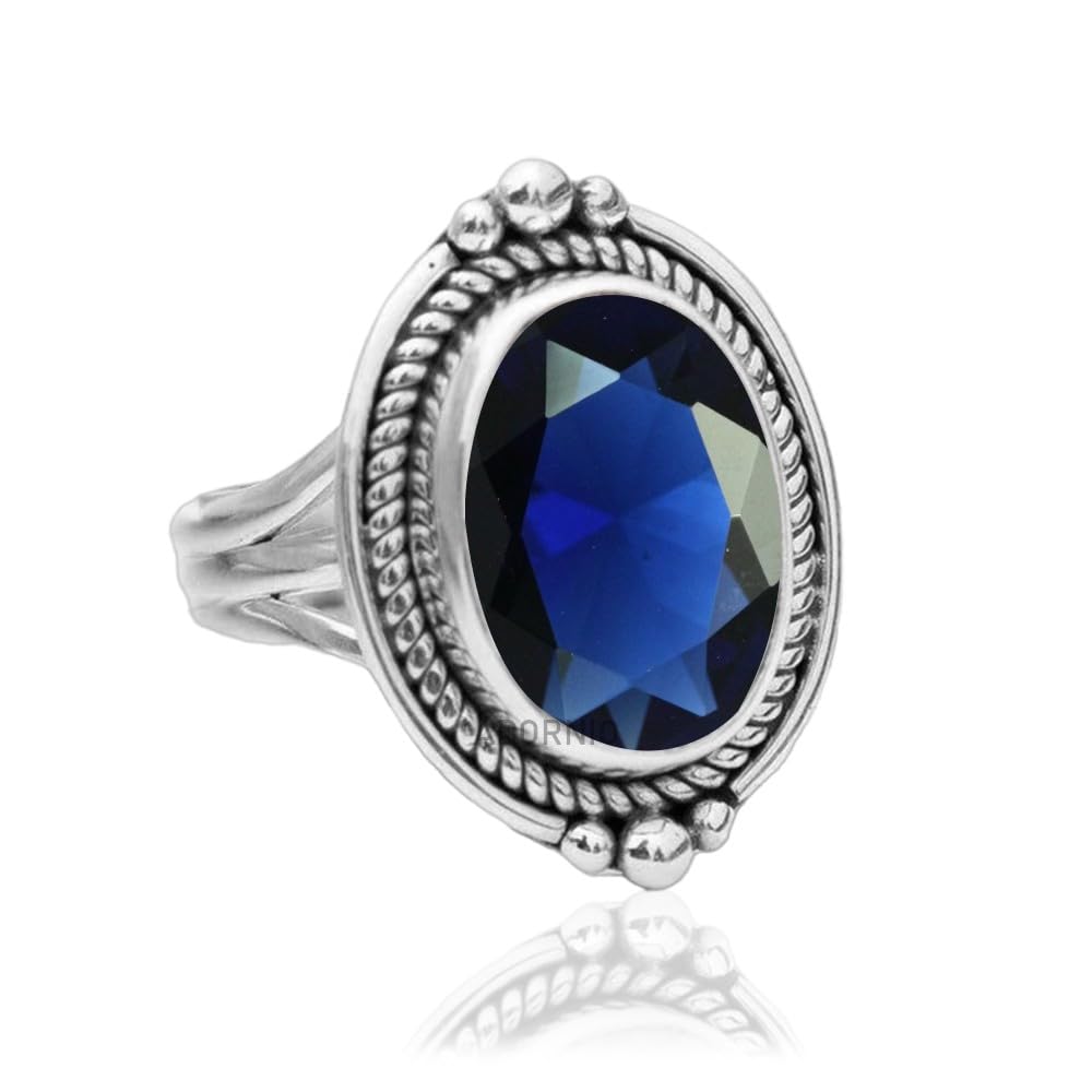 Sterling Silver 925 Ring with Blue Sapphire for Women & Girls