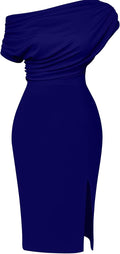 Memoriesea Off Shoulder Ruched Midi Bodycon Dress - Elegant Fit Shoes