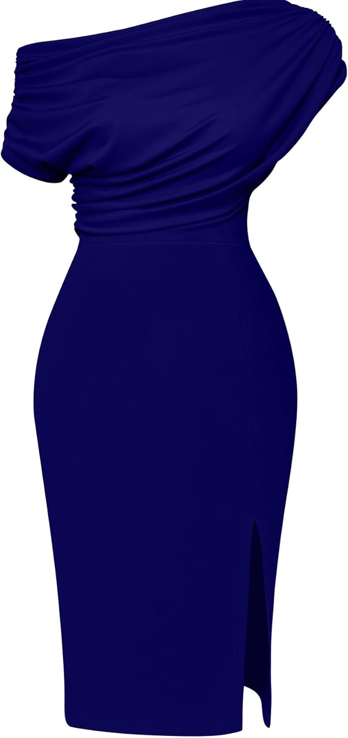 Elegant Off Shoulder Split Hem Bodycon Midi Dress for Parties