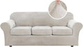Velvet Plush 4 Piece Sofa Slipcover for 3 Cushion Couch - Oatmeal