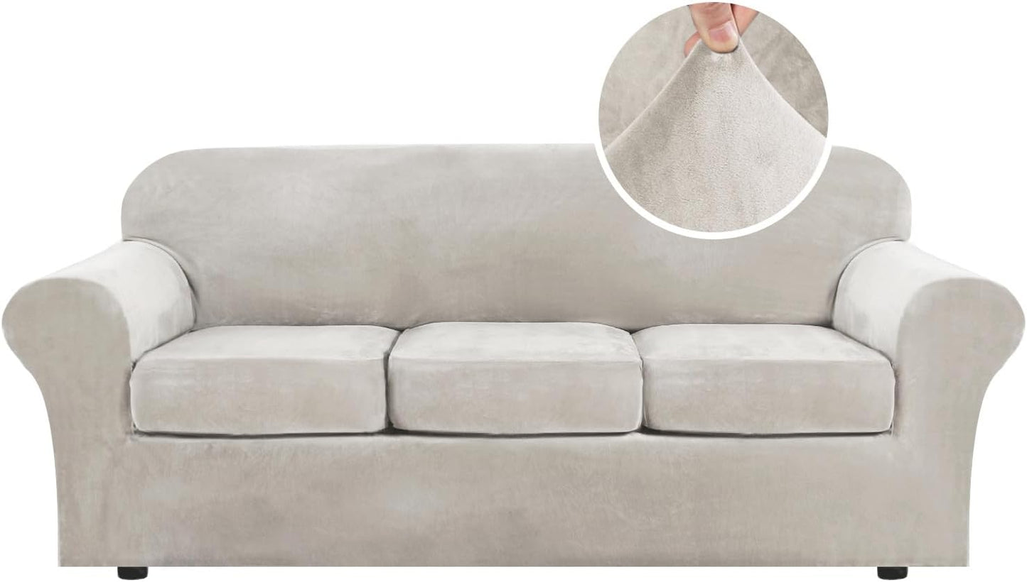 H.VERSAILTEX Modern Velvet Plush 4 Piece High Stretch Sofa Cover
