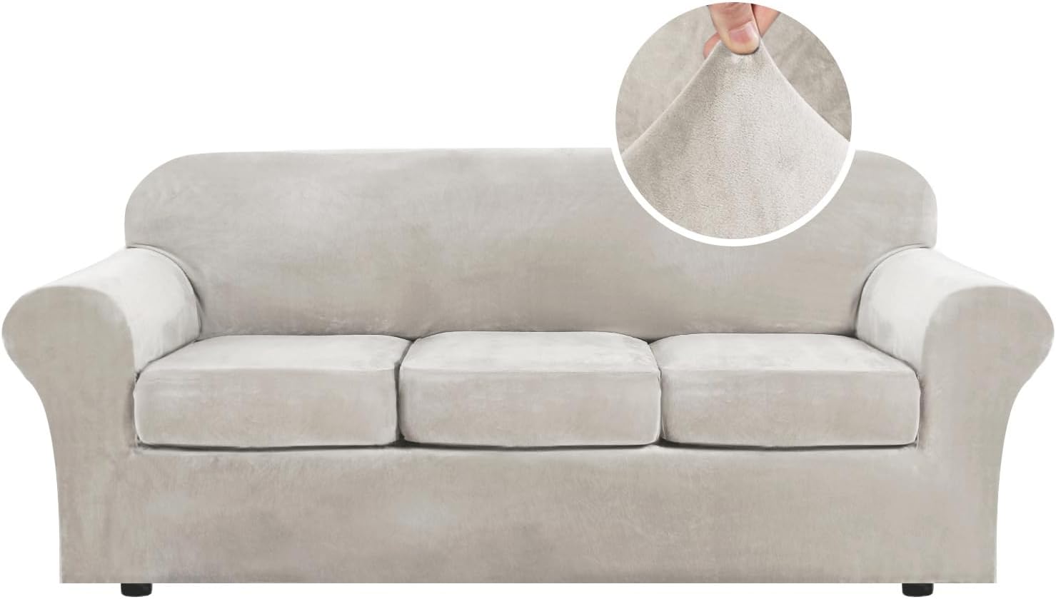 H.VERSAILTEX Modern Velvet Plush 4 Piece High Stretch Sofa Cover