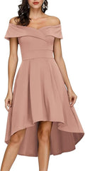 JASAMBAC Women's Off Shoulder High Low A Line Cocktail Dress