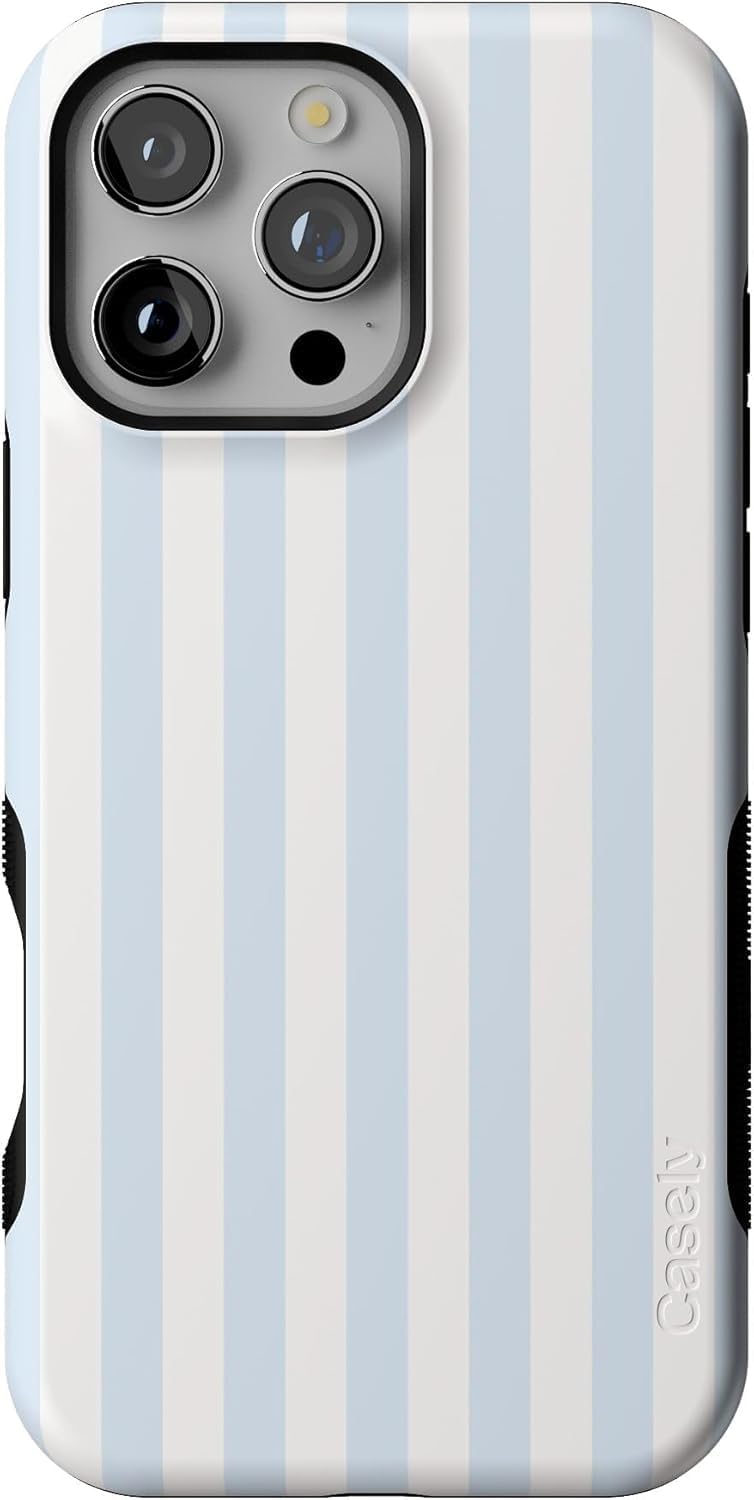 Bold Protective iPhone 16 Pro Max Case with Blue Stripes Design