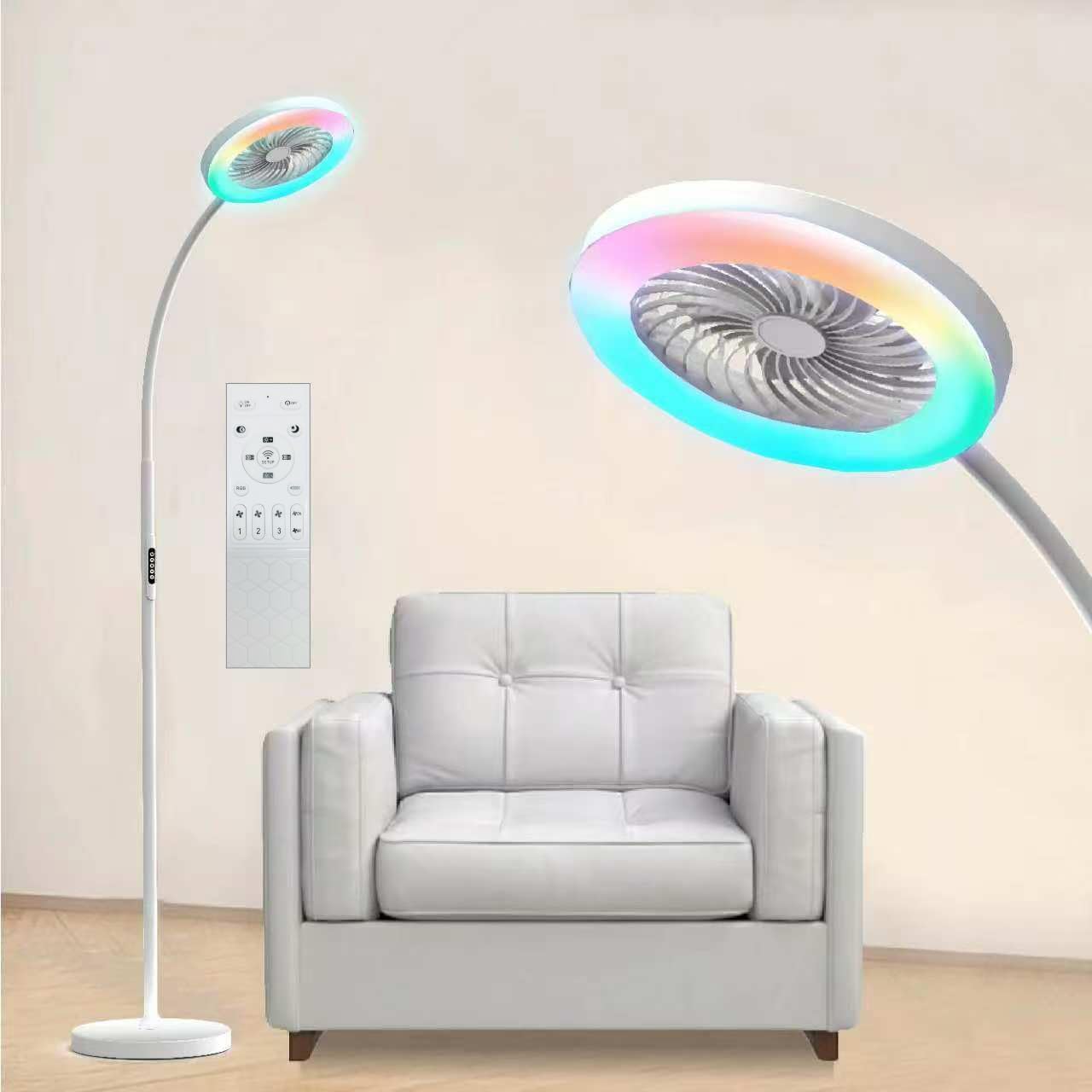 Pedestal Fan for Bedroom with RGB Light and Remote Control