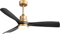 52 in Modern Black and Gold Ceiling Fan with Lights - Quiet