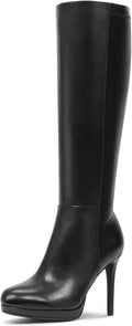 Lumeheel Black Knee High Boots Women - Platform Pointed Toe Stiletto