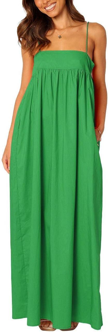 Stylish Women's Summer Backless Tied Spaghetti Maxi Dress