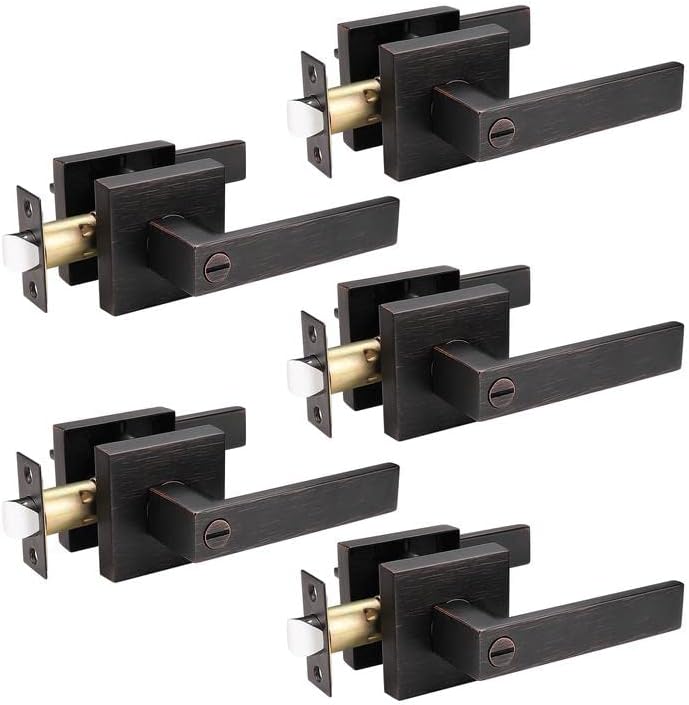 Priobrico Brushed Bronze Interior Door Handle Lock for Privacy