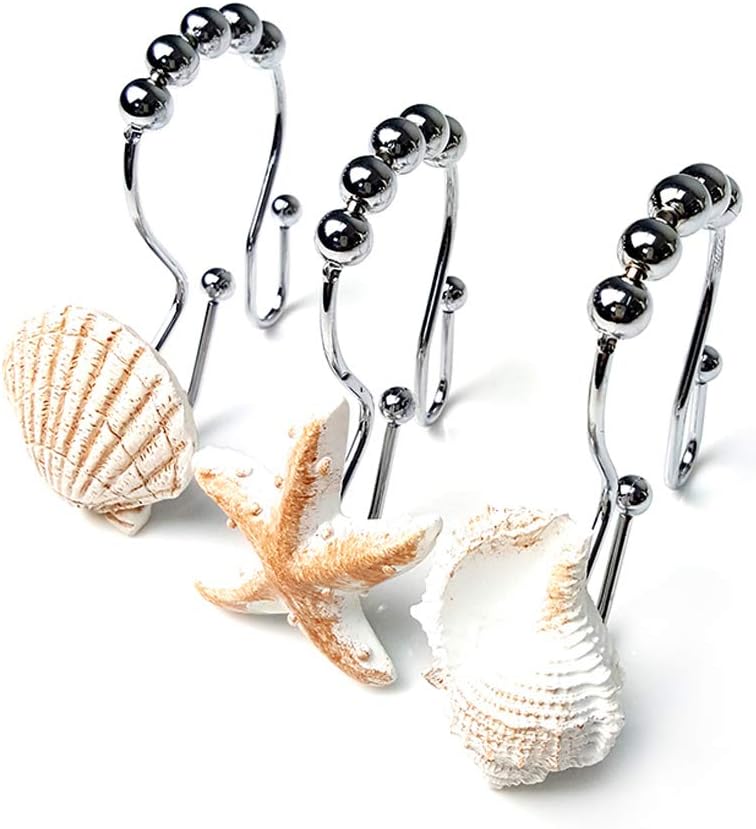 Stainless Steel Shower Hooks with Glide Rollers - Set of 12
