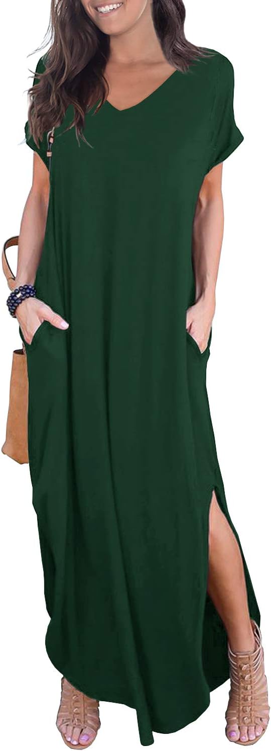 GRECERELLE Women's Casual Loose Pocket Long Dress for Summer