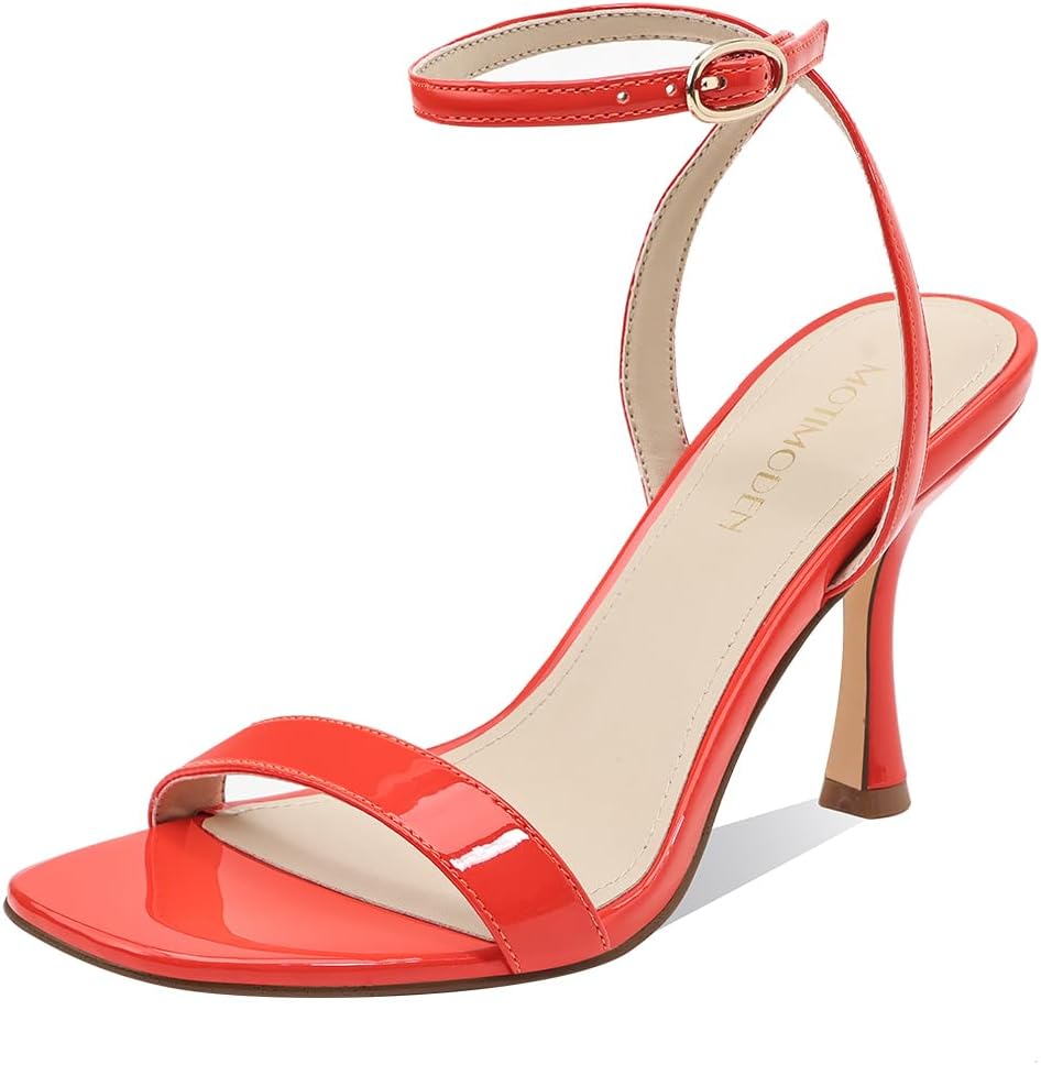 Women's Open Square Toe Sandals with Ankle Strap and Heels