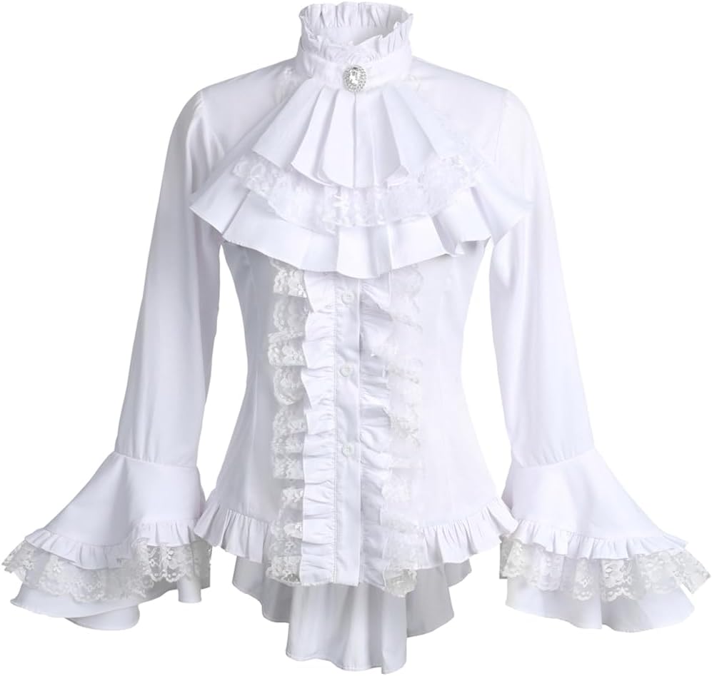 Gothic Victorian Blouse for Women with Irregular Ruffles