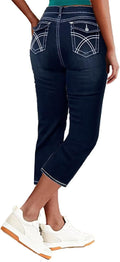 Flamingals Women's Mid Rise Denim Capri Pants - Stretchy Cropped Fit