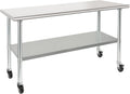 Stainless Steel Prep Table 24 x 72 in - Heavy Duty Mobile Work Table