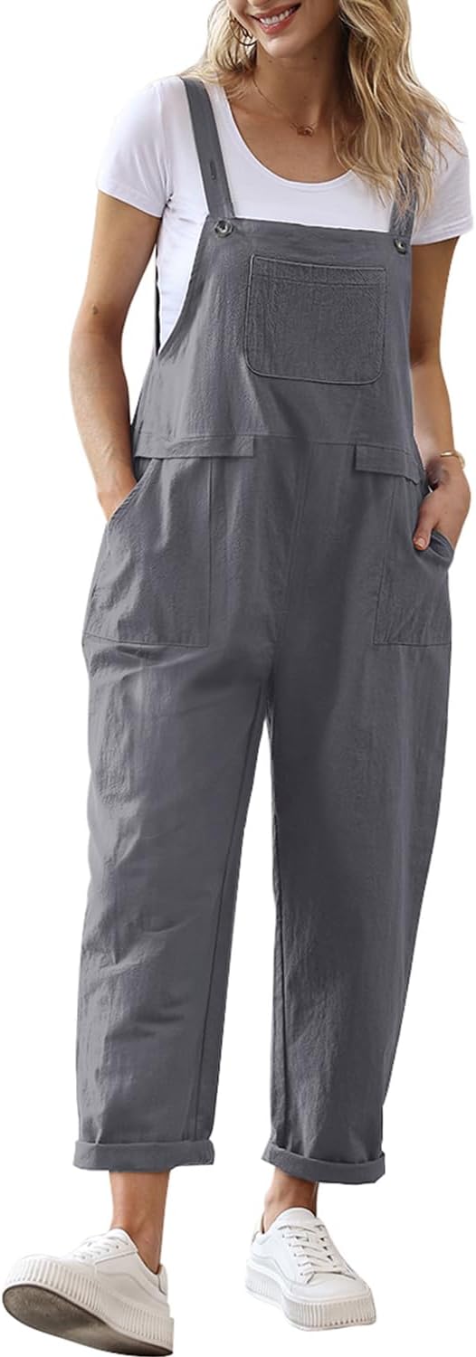 YESNO Women Long Casual Loose Bib Pants for Summer Style