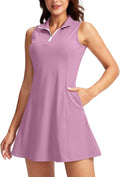 Tennis Golf Dress with Shorts - Zipper Pockets & Stretch Fit