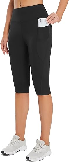 BALEAF Women's Knee Length Capri Leggings with Pockets for Yoga