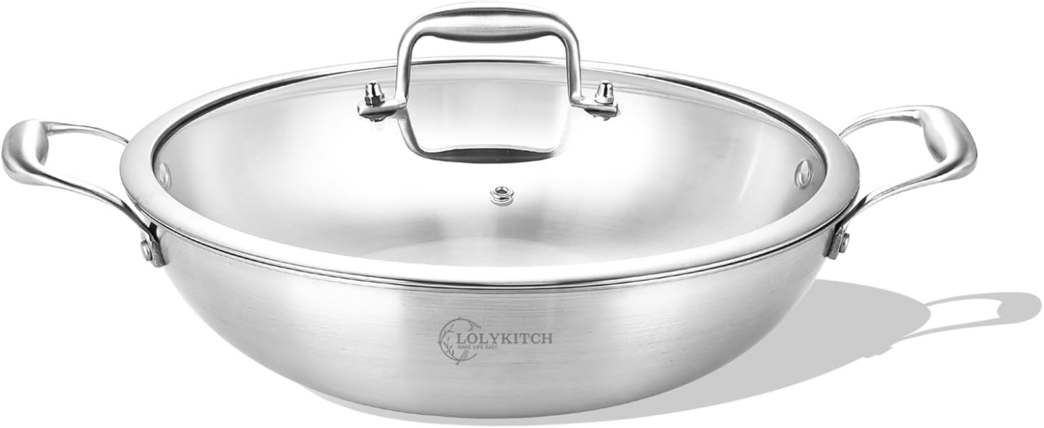 Tri-Ply Stainless Steel Wok Pan for All Stoves and Induction