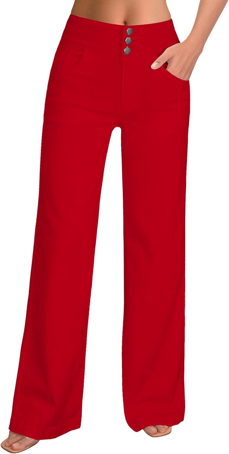 Wide Leg Jeans for Women - Casual High Waisted Stretch Denim