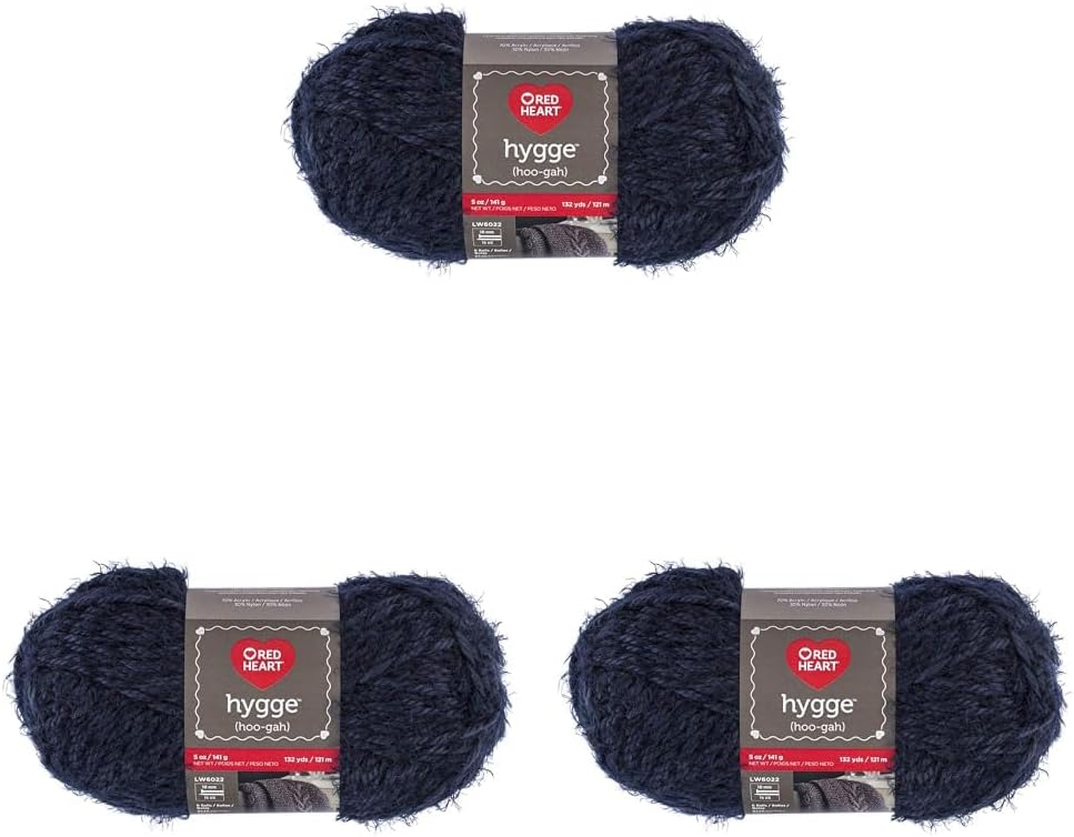 RED HEART Hygge Yarn Pack of 3 in Indigo for Cozy Projects