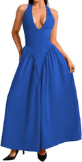 Deep V Neck Dress Halter Maxi - Flowy Vintage Date Night