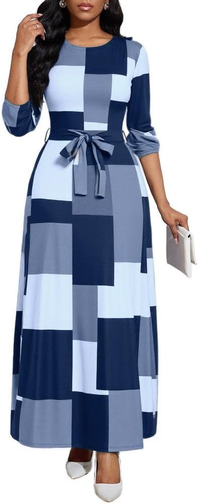 Long Dress for Women Casual Long Sleeve Maxi Dress with Belt