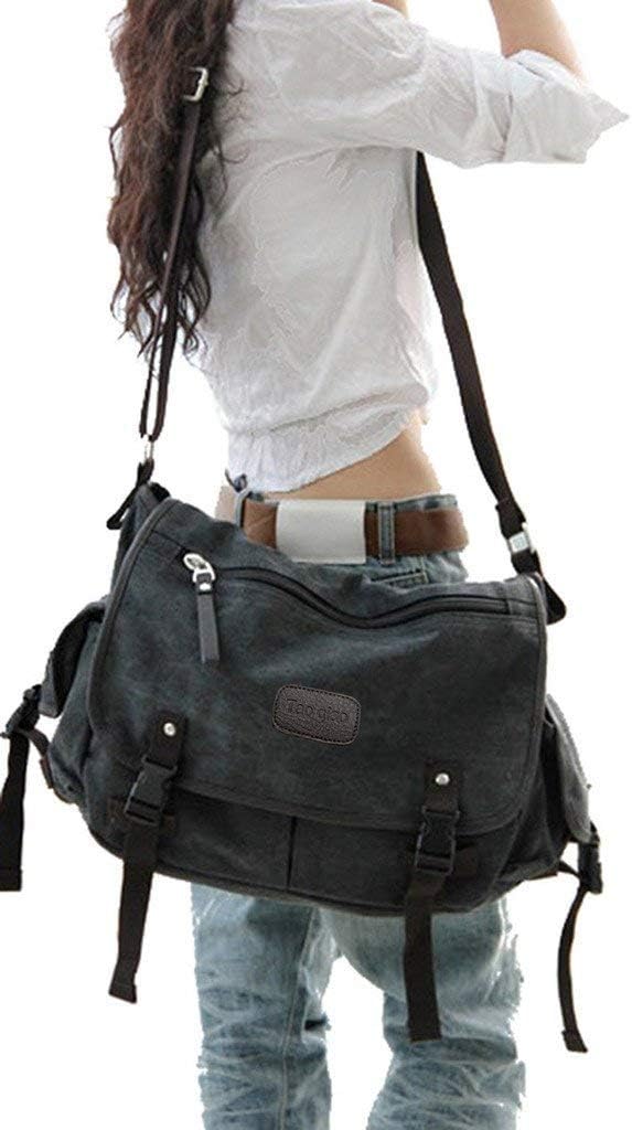 Upgraded Vintage Canvas Messenger Bag for Laptops and Books