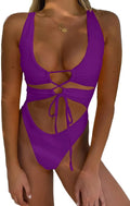 Women's Cutout Lace Up Backless High Cut Monokini - Sexy Fit