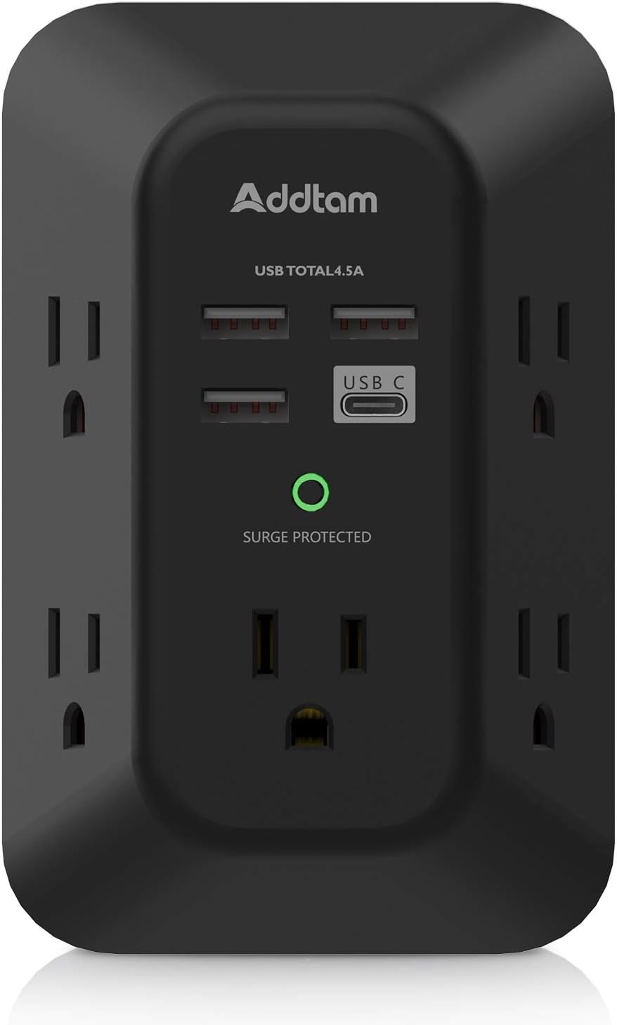 Addtam USB Wall Charger: 5 Outlets + 4 USB Ports