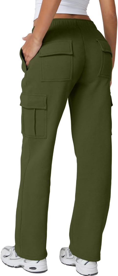 QINSEN Womens Medium Waist Baggy Elastic Waist Sweatpants