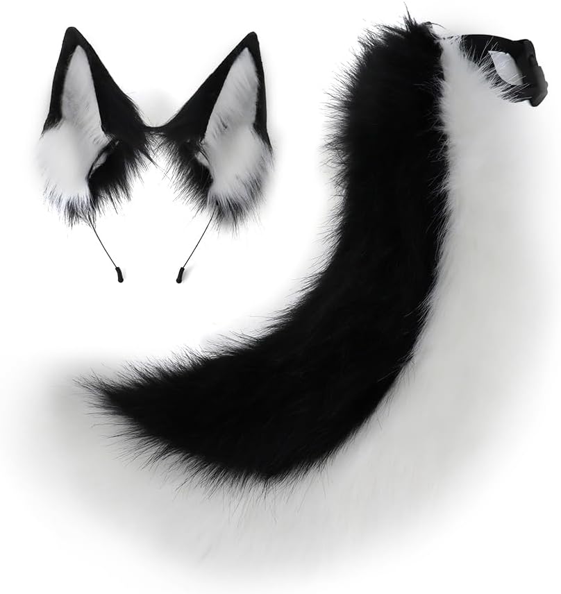 Faux Fur Wolf Ears Headband and Tail Set for Cosplay Fun