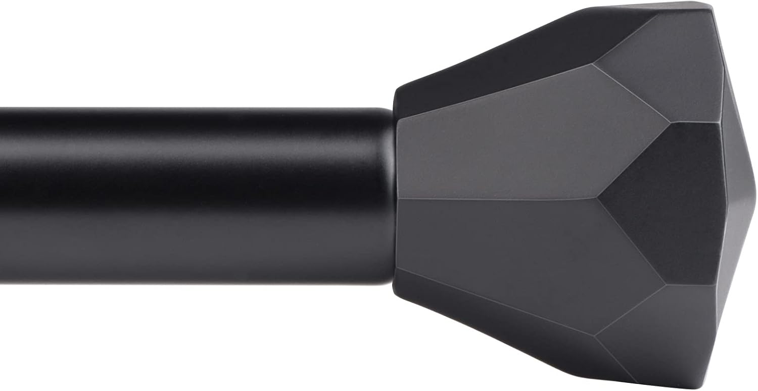 Euplar 1 Adjustable Black Curtain Rod with Diamond Finials